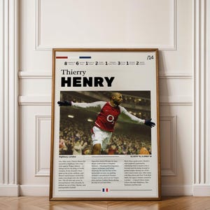 Thierry Henry Wooden Framed Poster, Quality Football Memorabilia Print, Arsenal Wall Art, Inspirational Quote Home Decor
