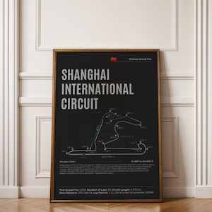 Shanghai Circuit Wooden Framed Poster, Quality Formula 1 Memorabilia Print, Chinese Grand Prix Wall Art, Track History Home Decor