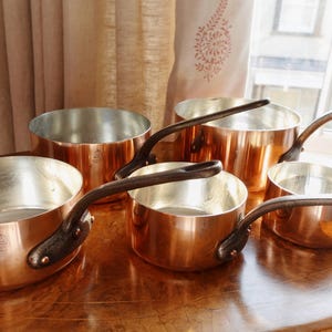 Set of X5 Vintage Havard French Copper Pot Pans with New Tin Lining