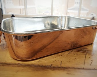Plat à rôtir Benham and Froud ancien en cuivre avec revêtement en étain neuf 51 cm : batterie de cuisine culinaire anglaise