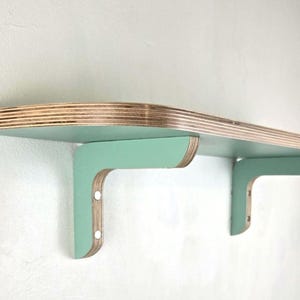 HandMade Asymmetrical Curved Birch Ply Shelf and Brackets | Unique smooth curved mid-century modern shelving unit | Hand-painted Plywood.