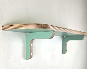 HandMade Asymmetrical Curved Birch Ply Shelf and Brackets | Unique smooth curved mid-century modern shelving unit | Hand-painted Plywood.