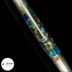 Caneta artesanal de concha de abalone e cristal Swarovski | Presente de luxo para escritores e colecionadores