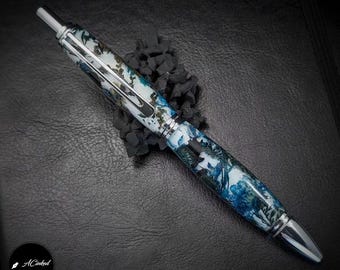 Bolígrafo de clic hecho a mano con flores reales / Elegante bolígrafo de tinta de resina / Regalo botánico único para escritores y profesionales