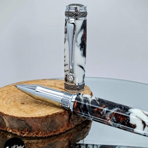 Rollerball Pen: Handcrafted Rollerball Pen with Resin and Pinecones | Swarovski Crystal Clip | Elegant Writing Gift