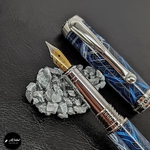 Fountain Pen: Luxury Blue Fountain Pen | Handmade Writing Instrument with Silver Accents