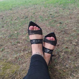 Women’s Handmade Leather Sandals | Vintage Elegant Design | Black Shoes with Heel | Summer Fashion