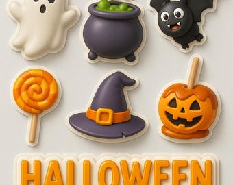 Halloween Stickers Pack | Cute Digital Stickers | Ghost, Pumpkin, Witch, Bat, Skeleton | Printable Stickers for Planners, Crafts & Journals