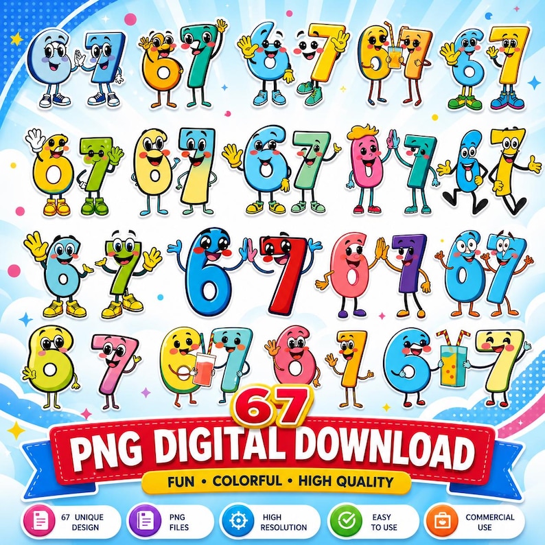 67 SVG Bundle | Funny Six Seven Numbers,67 Number Clipart Set | Kids ...