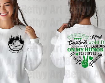 Custom Girl Scout Camping Sweatshirts Svg, Personalized Troop Name, Year & Girl’s Name, PNG SVG EPS Digital File for Cricut and Sublimation