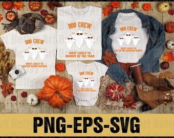 Boo Crew SVG Bundle, Funny Halloween Shirt Designs, Most Likely To SVG Set, Custom Family Group Halloween Digital Files, Cricut Silhouette
