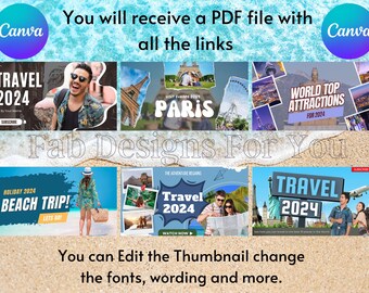 Travel YouTube Thumbnail Templates: Canva Holiday Designs (Digital Download)