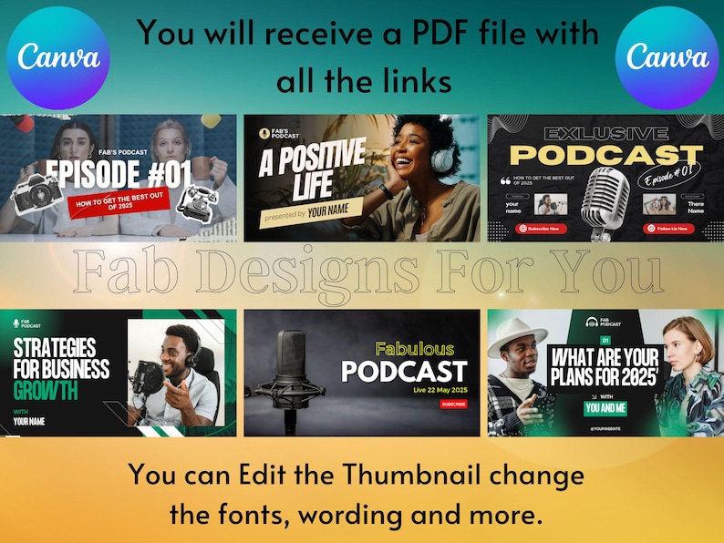 Podcast Youtube Thumbnail Templates - Editable Canva Designs (digital ...