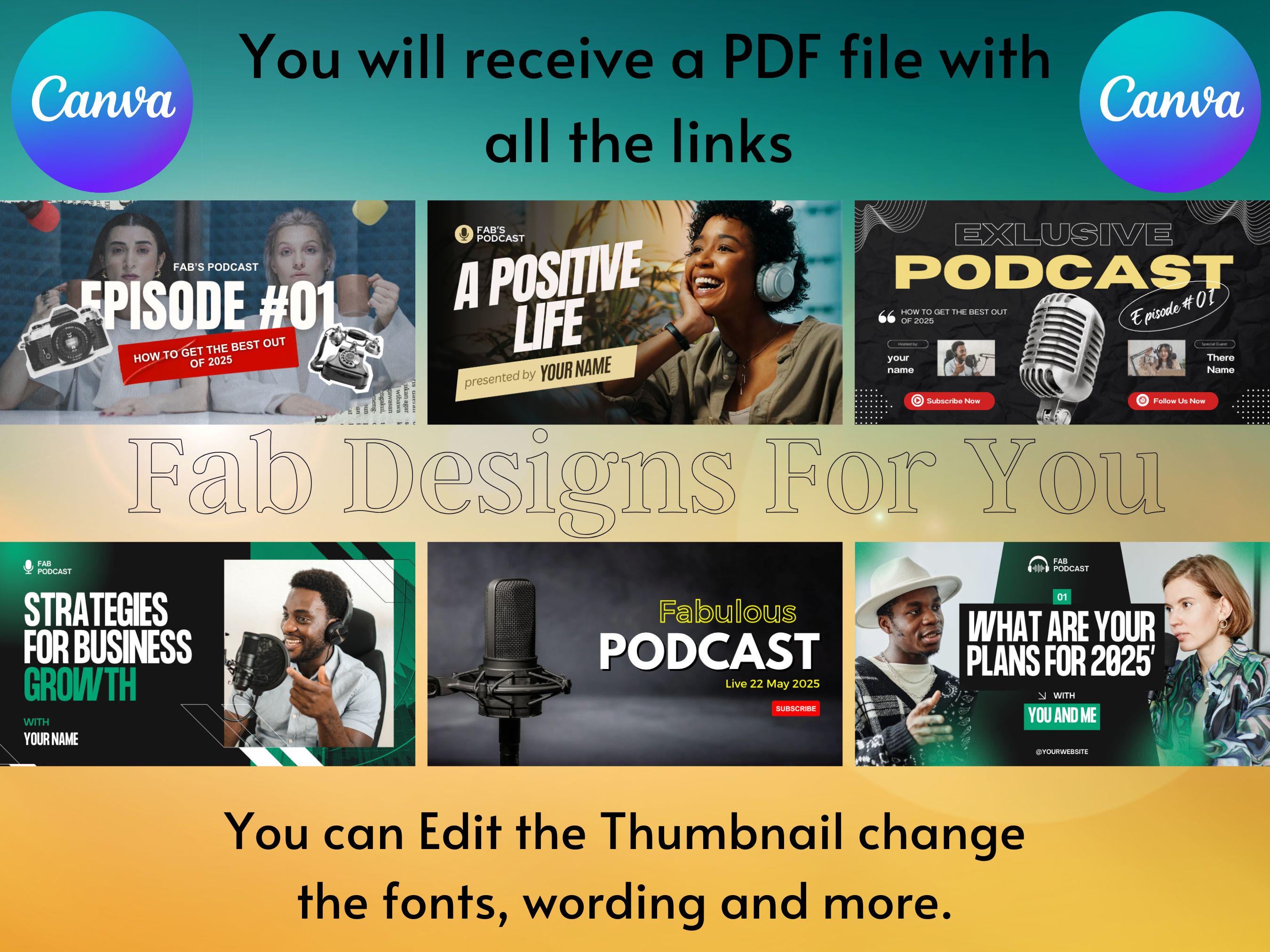 Podcast YouTube Thumbnail Templates: Editable Canva Designs (Digital Download)