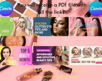 Beauty YouTube Thumbnail Templates: Canva Makeup Editor (Digital Download)