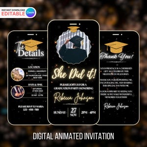 Animated Graduation Invitation: Customizable Digital Party Invite (Canva)
