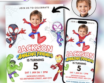 Personalized Face Spidey Invitation, Custom Spidey Party Invite, Miles Morales Ghost Spider (Digital Download)