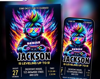 Flame Rob Inspired Lox Gamer Birthday Invitation: Editable Game Party Invite (Canva Template)