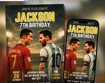 Plantilla de invitación de cumpleaños de fútbol: Fiesta infantil para niños (Canva editable, descarga digital)