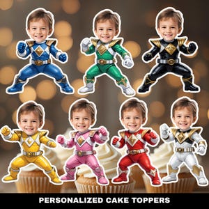 Adornos personalizados para cupcakes con caras de los Rangers: Decoración para fiesta de cumpleaños (descarga digital)