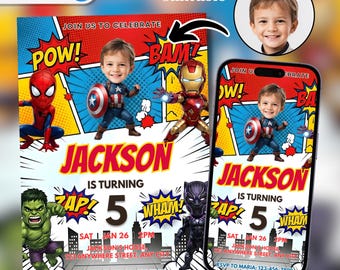 Personalized Face Captain America Invitation, Custom Marvel Party Invite (Digital Download)