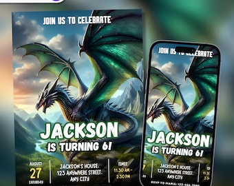 Editable Dragon Birthday Invitation: Gothic Jurassic Theme (Digital Download)