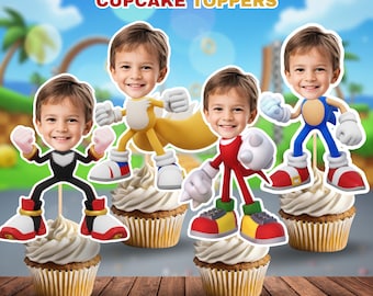 Personliga Sonic-muffinsdekorationer: Anpassat Super Hedgehog-pojkars ansikte (digital nedladdning)