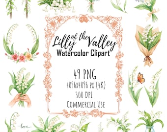 Watercolor Lily of the Valley Clipart – Hand Painted Floral PNG, Spring Flowers Illustration, Botanical Digital Art, Wedding Clipart