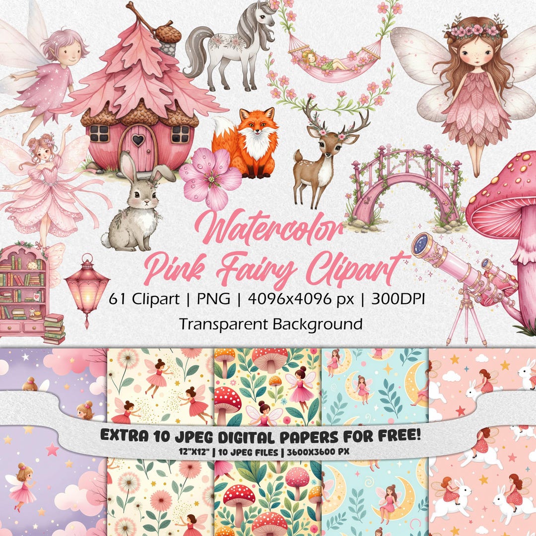 Watercolor Pink Fairy Clipart, Fairy Garden Clip Art, Cute Little Fairy ...