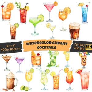 100+ Clipart di cocktail ad acquerello, Clipart di bevande alcoliche, PNG di cocktail, Illustrazioni di cocktail, Clipart di bevande nuziali, Uso commerciale
