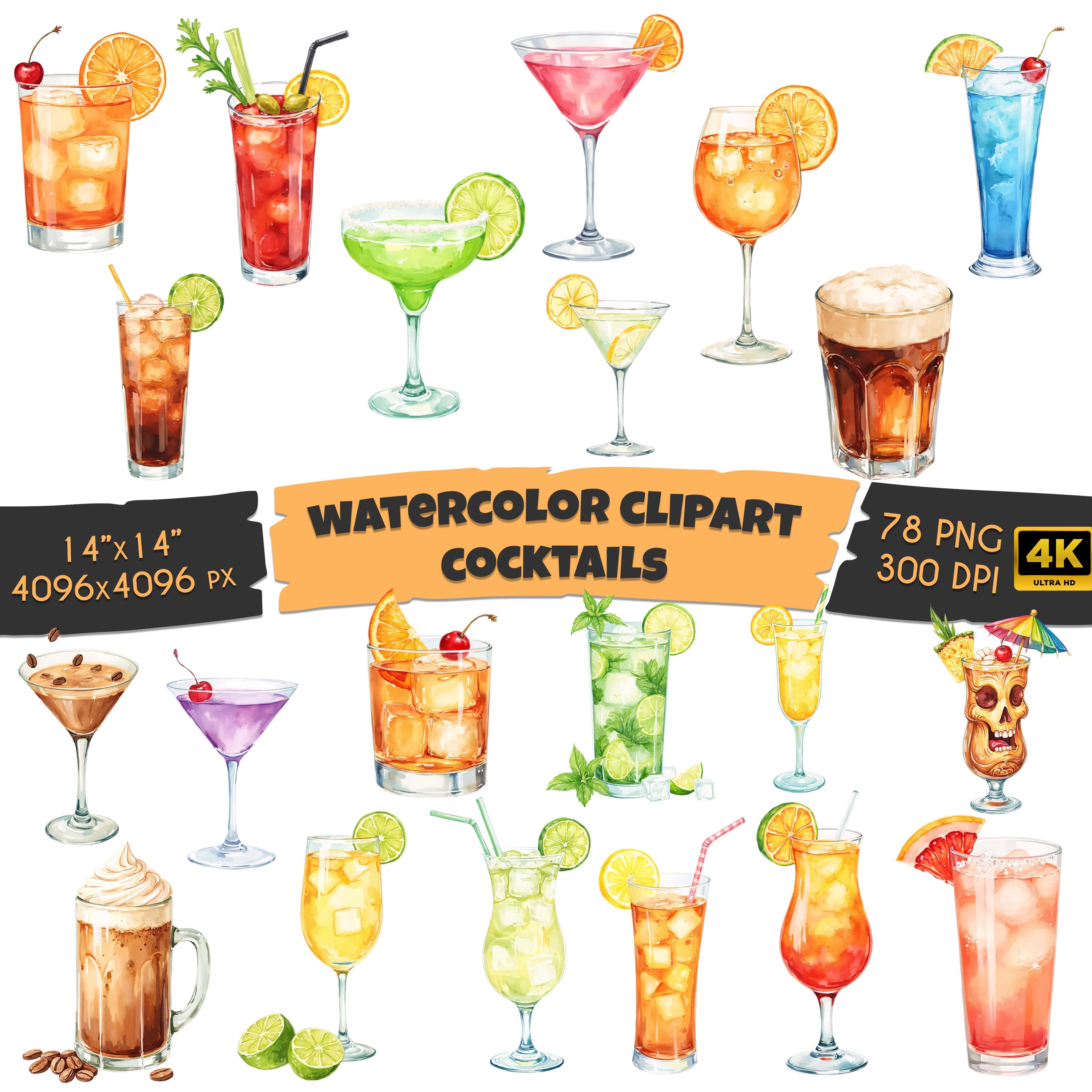 100+ Watercolor Cocktail Clipart Bundle, Alcohol drinks Clipart, Cocktail PNG, Cocktail illustrations, Wedding Drink Clipart, Commercial use
