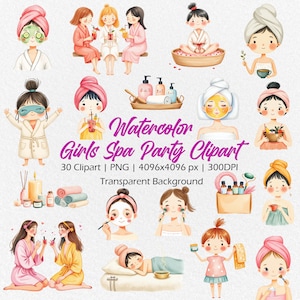 Girl Spa Day Clipart, clipart soins personnels, clipart féminin, spa filles png, soirée pyjama, soirée spa, clipart fille glam, clipart bain masque facial