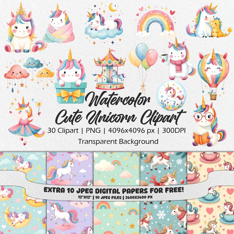Watercolor Unicorn Clipart, Pastel Rainbow Unicorn, Cute Unicorn PNG ...