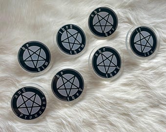 Witchy Pentacle Pronoun Pin | lgbt+ acrylic witchy pride pin