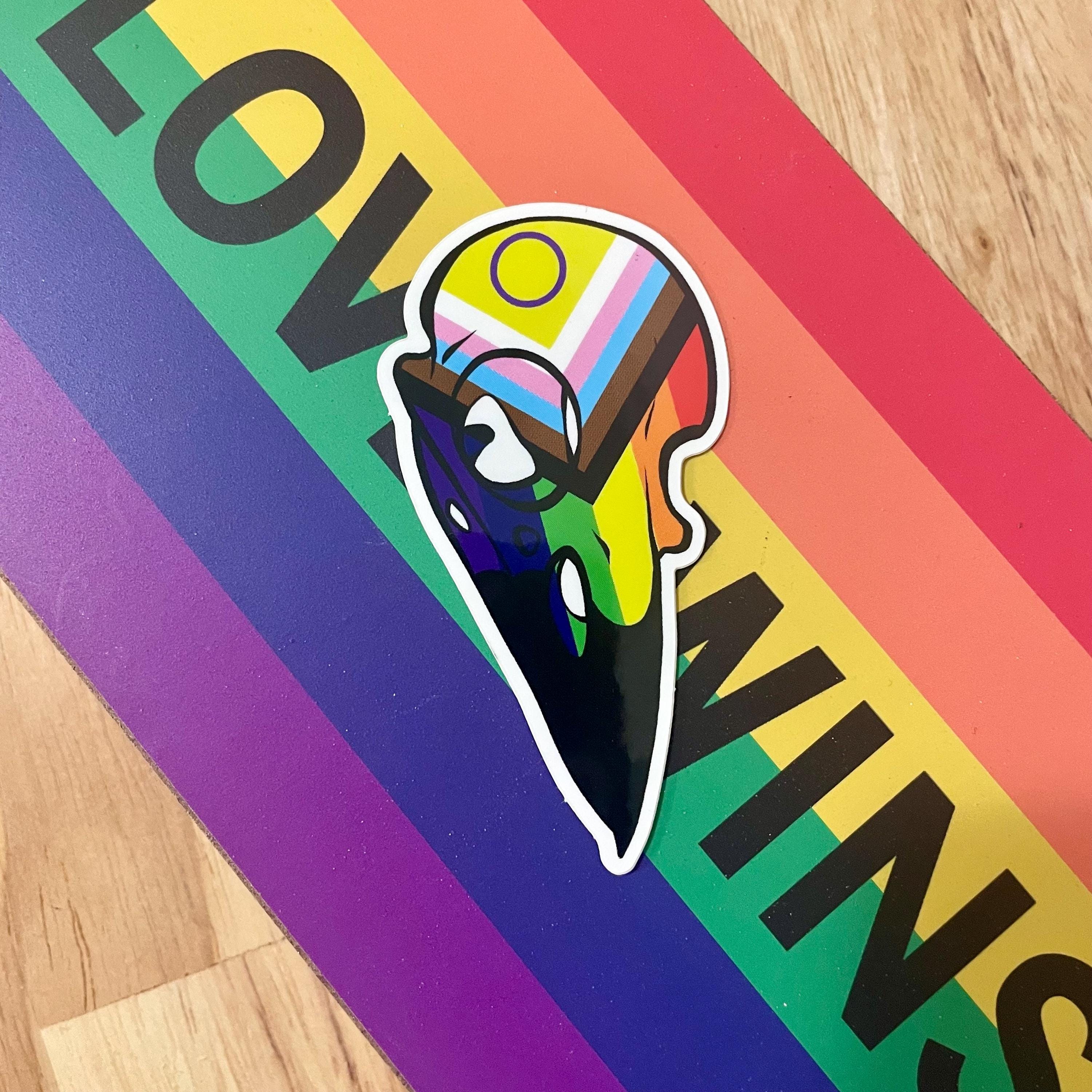 Pride Raven Skull Sticker | progress pride lgbt+ gay flag vinyl sticker