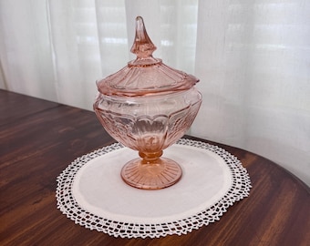 Dulcera vintage de cristal Indiana Glass Anchor Hocking Mayfair Open Rose Pink