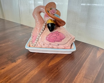 Vintage Blue Sky Clayworks keramische flamingobotervloot
