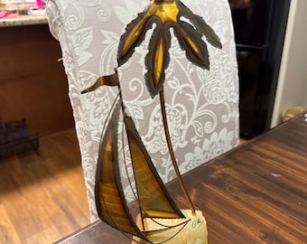 Curtis Jere Signed Metal Sailboat Sculpture stone Base Boat Nautical Brass.