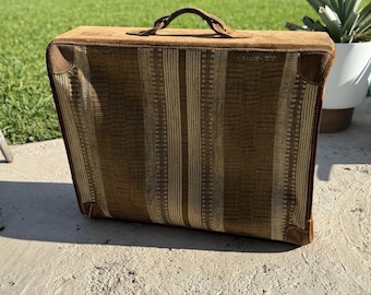 Vintage Large Bohemian Style Tweed 1970’s Retro Suitcase with Suede.