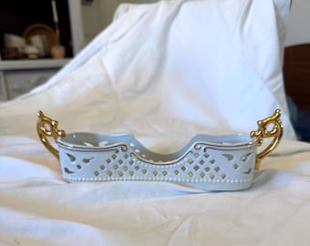 Vintage Porcelain treasure White gold  silverware/cracker holder
