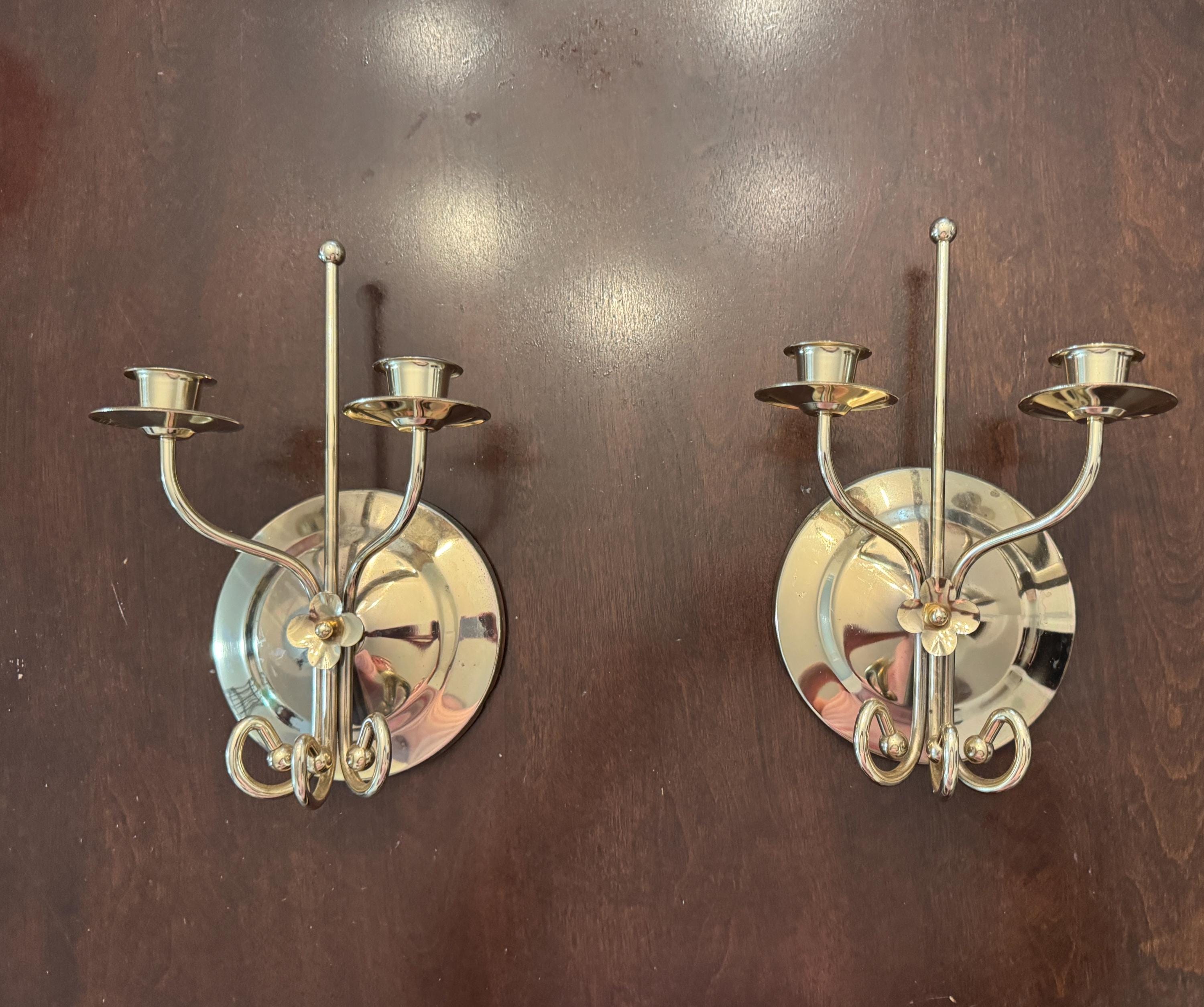 ヴィンテージ真鍮製壁取り付け用燭台。2個セット - Etsy 日本