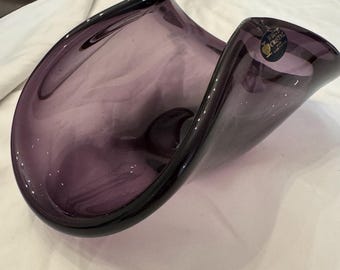 Vintage Murano White Cristal Art Glass Made In Italy purple With Swirl