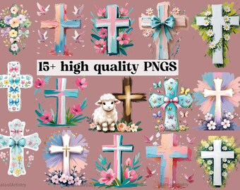 Christian Cross Clipart Bundle: Easter PNG Designs (Digital Download)