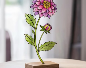 Dahlia Suncatcher Stained Glass Pattern | DIY Floral Template (PDF)