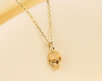 14K Solid Gold Skull Necklace – Handmade Gothic Jewelry