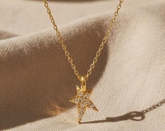 14k Solid Gold Star Necklace – Dainty Celestial Pendant