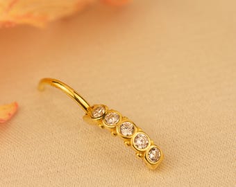 14k Solid Gold Belly Ring with Sparkling Gems • Dainty Real Gold Piercing • Hypoallergenic Luxury Navel Jewelry • Birthday Gift