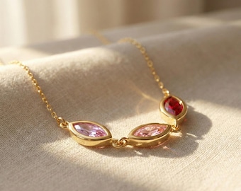 Marquise Birthstone Necklace – Elegant Custom Gemstone Pendant, Crystal Chain, Colorful Personalized Jewelry for Women