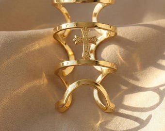 Minimalist Gold Cross Ring – Sterling Silver Christian Faith Ring