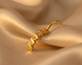 14 kt massief gouden spiraalvormige navelring – navelring CZ, handgemaakt